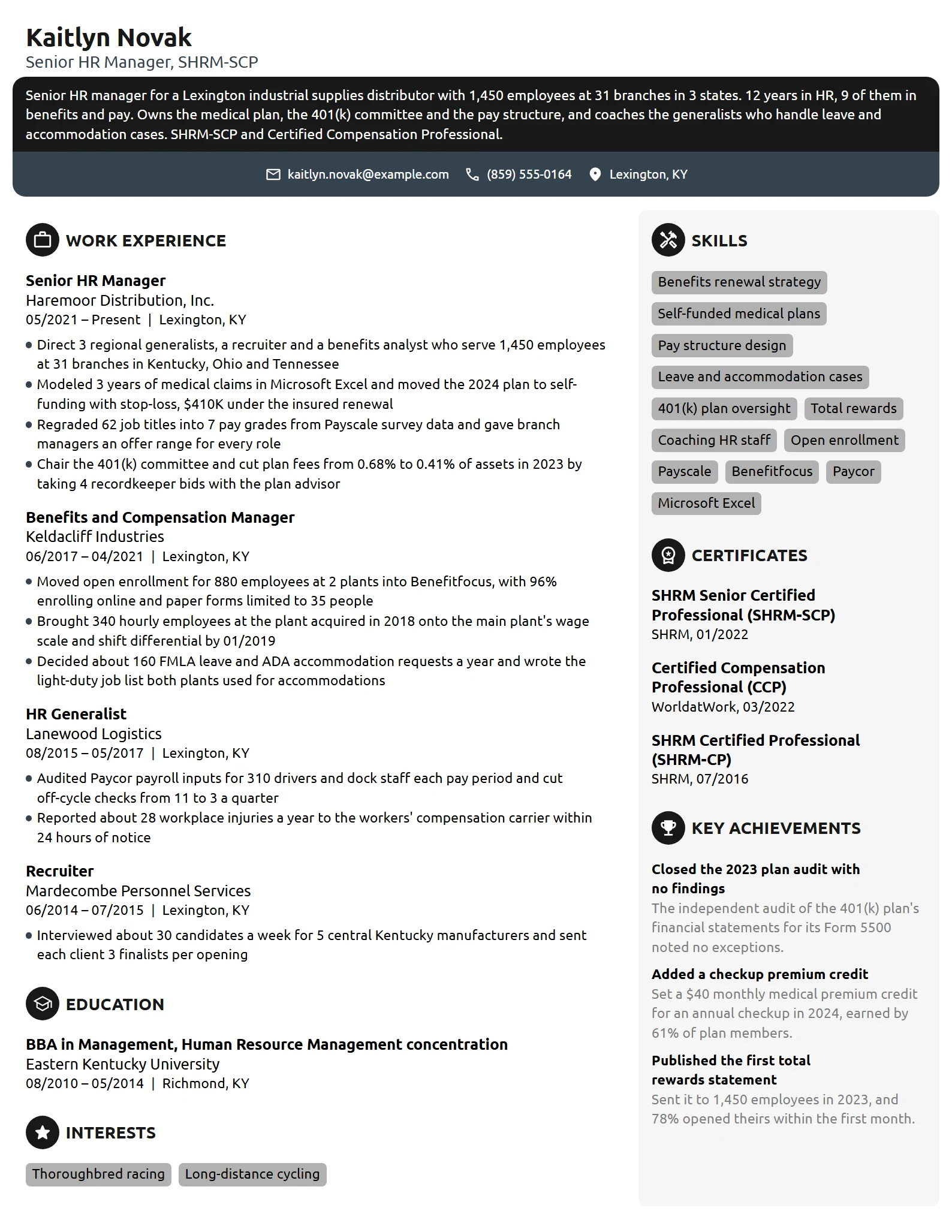 Senior HR Manager resume example