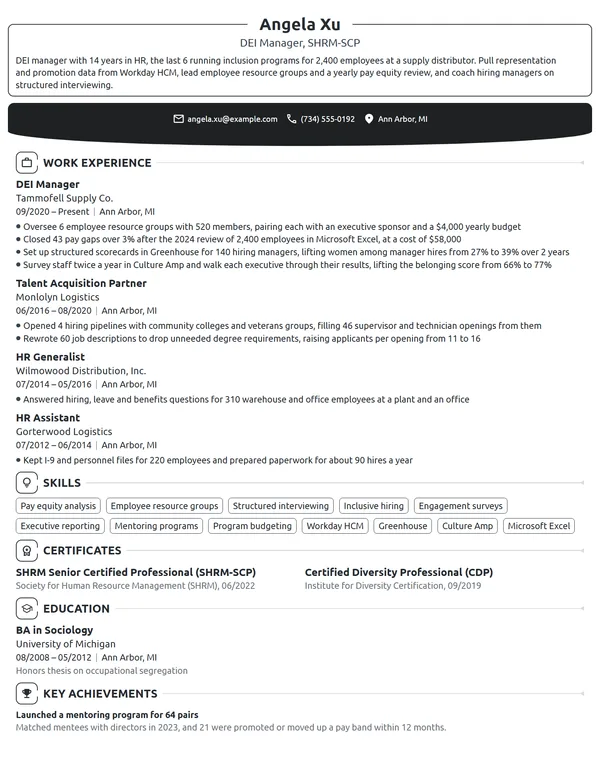 DEI Manager resume example