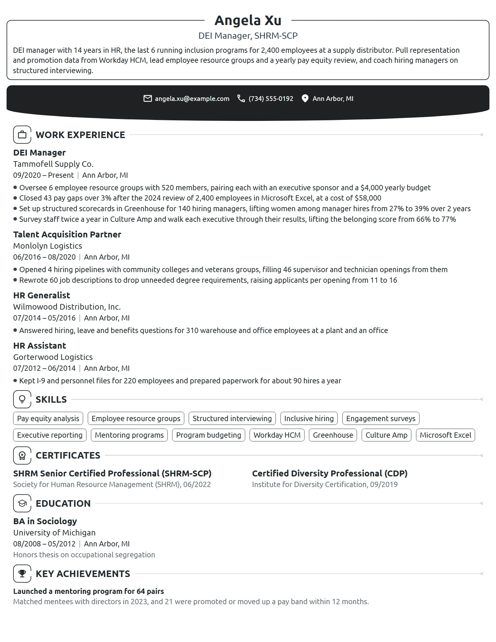 DEI Manager resume example