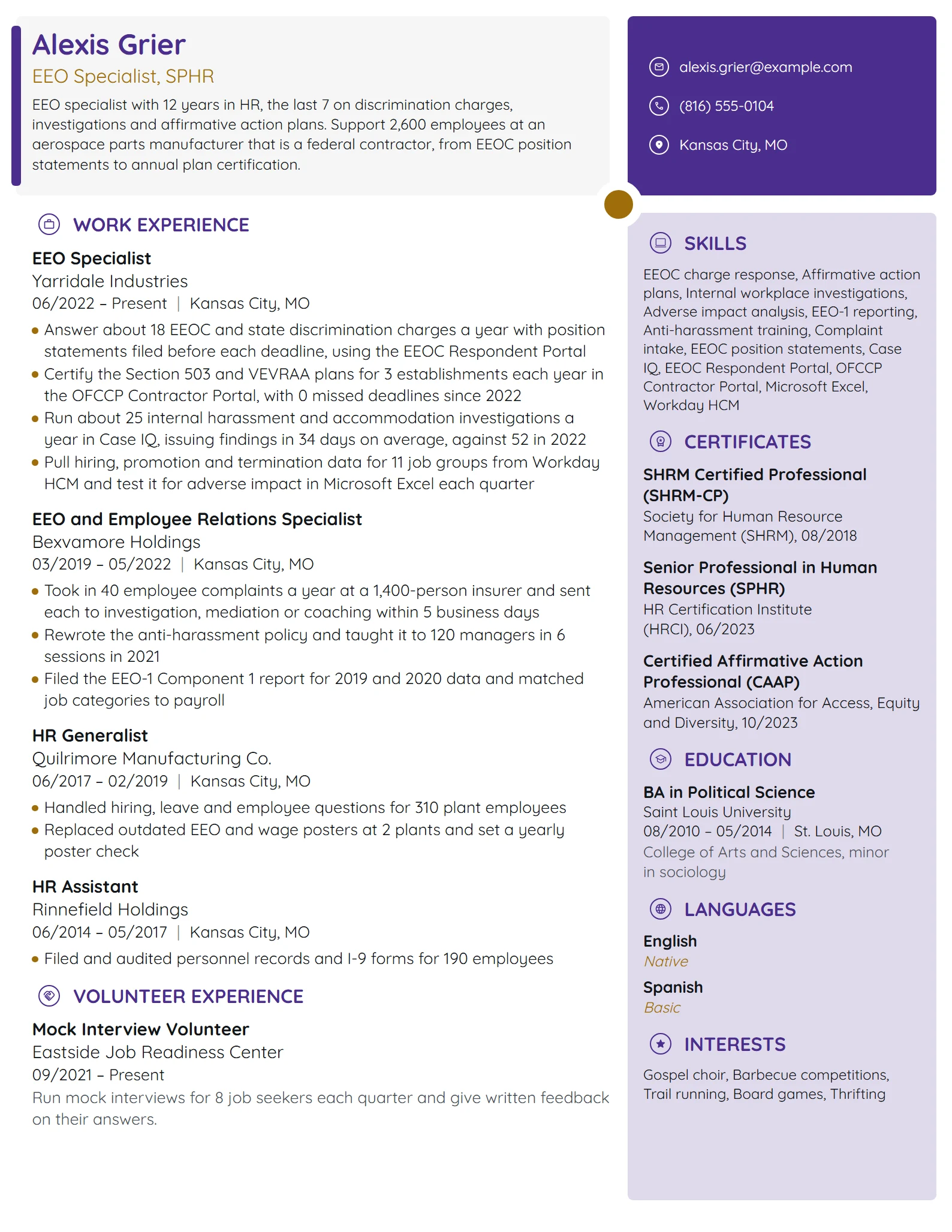 EEO Specialist resume example