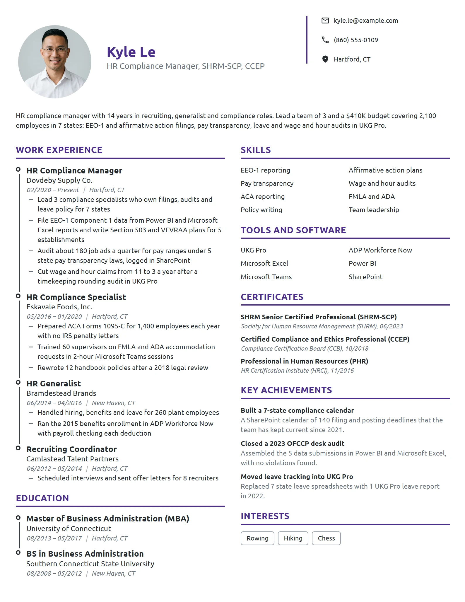 HR Compliance Manager resume example