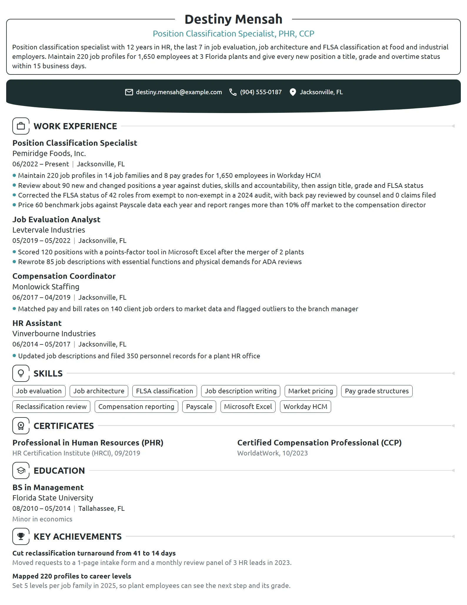 Position Classification Specialist resume example