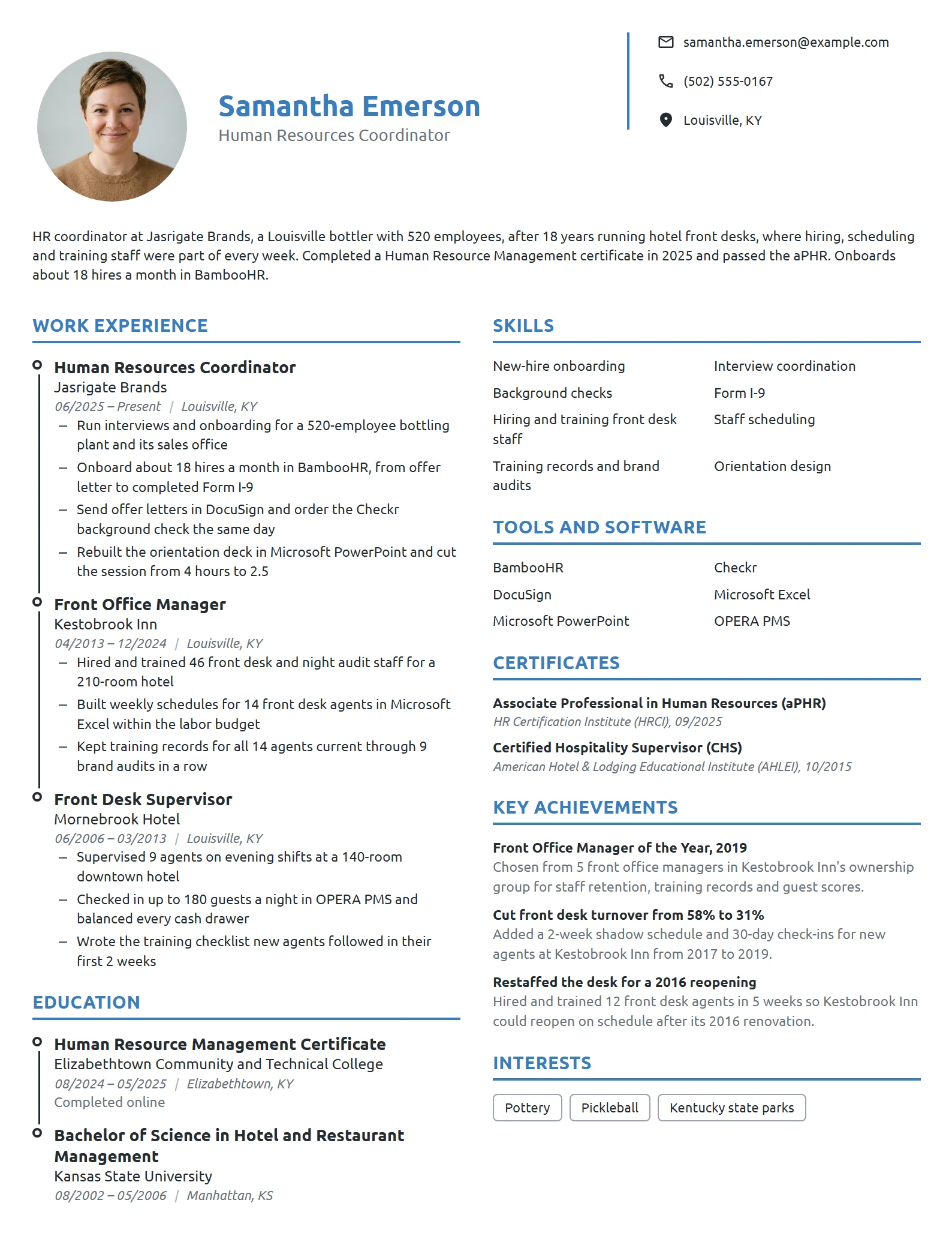 Career Change Human Resources Coordinator resume example