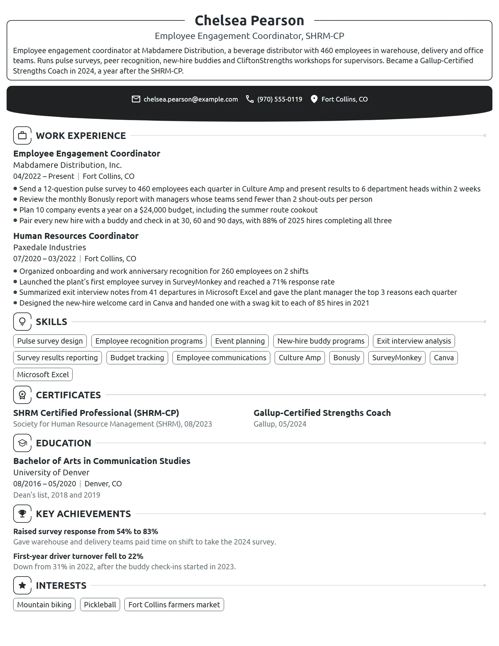 Employee Engagement Coordinator resume example