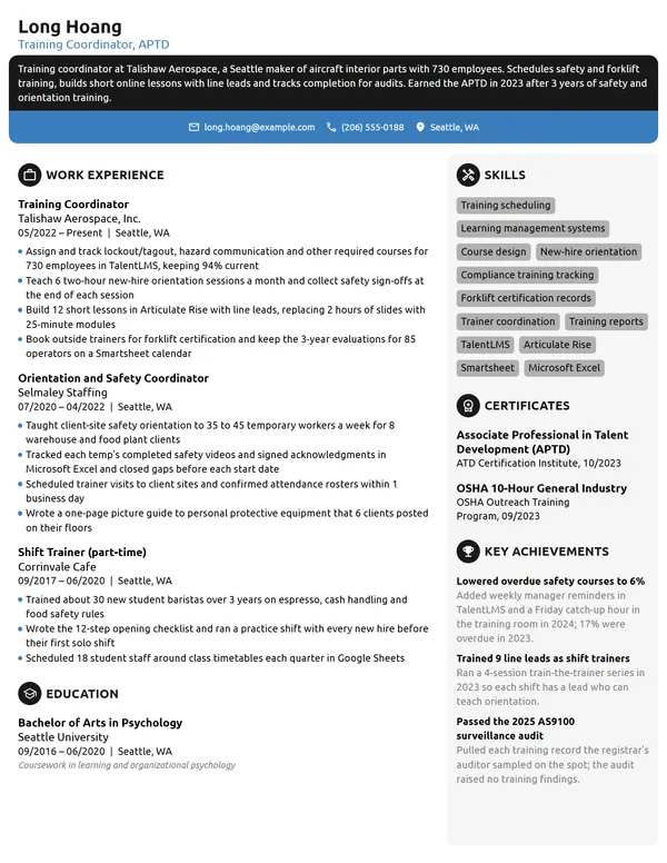 Training Coordinator resume example