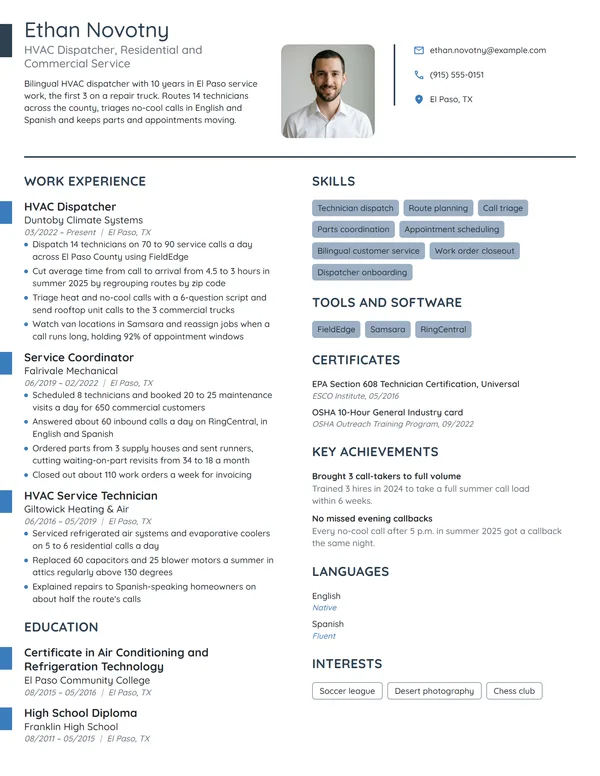 HVAC Dispatcher resume example