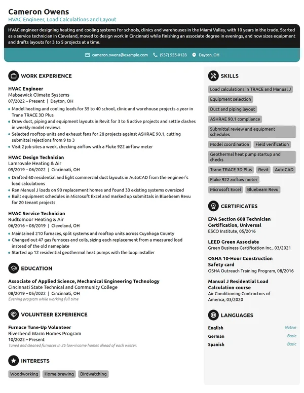 HVAC Engineer resume example