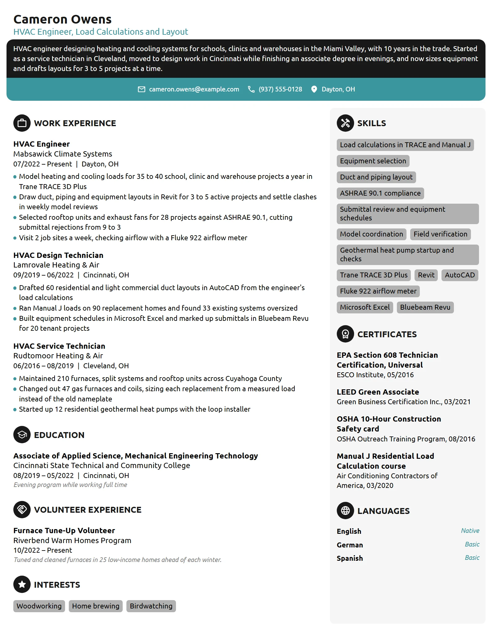HVAC Engineer resume example
