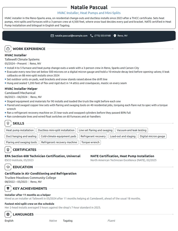 HVAC Installer resume example