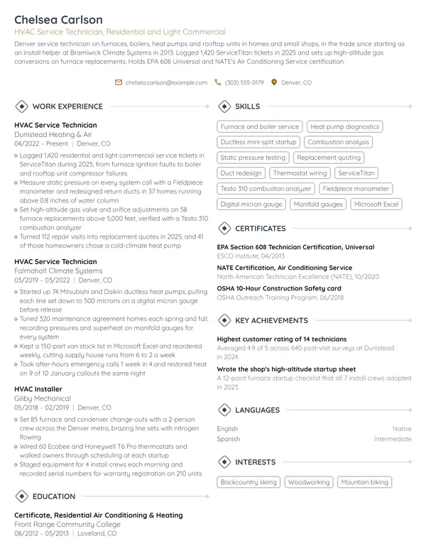 HVAC resume example