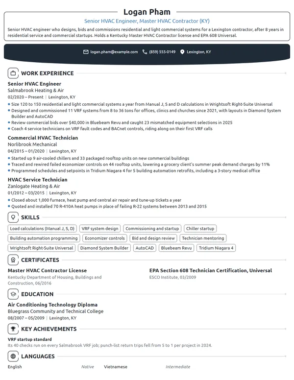 Senior HVAC Engineer resume example