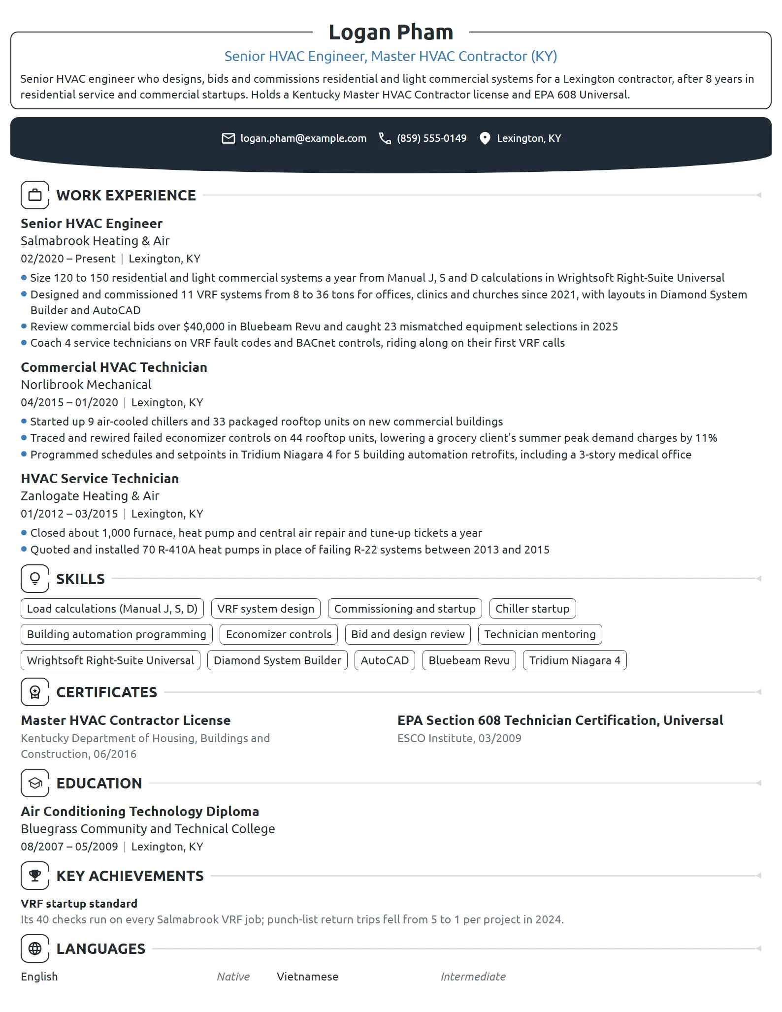 Senior HVAC Engineer resume example