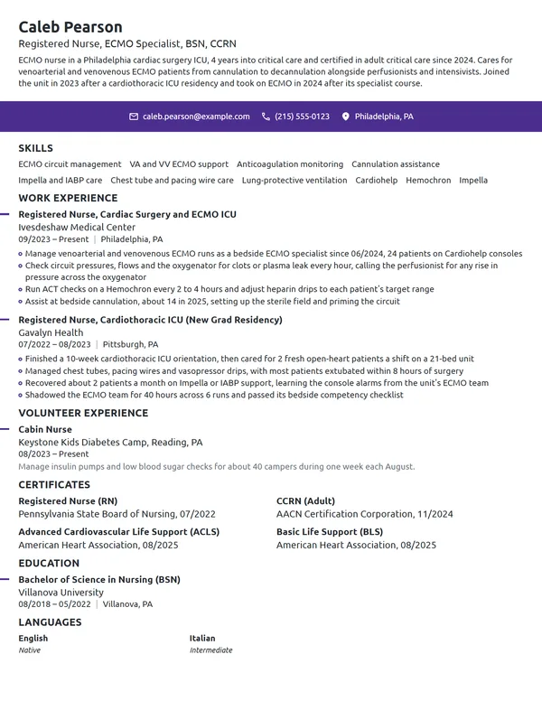 ECMO Nurse resume example