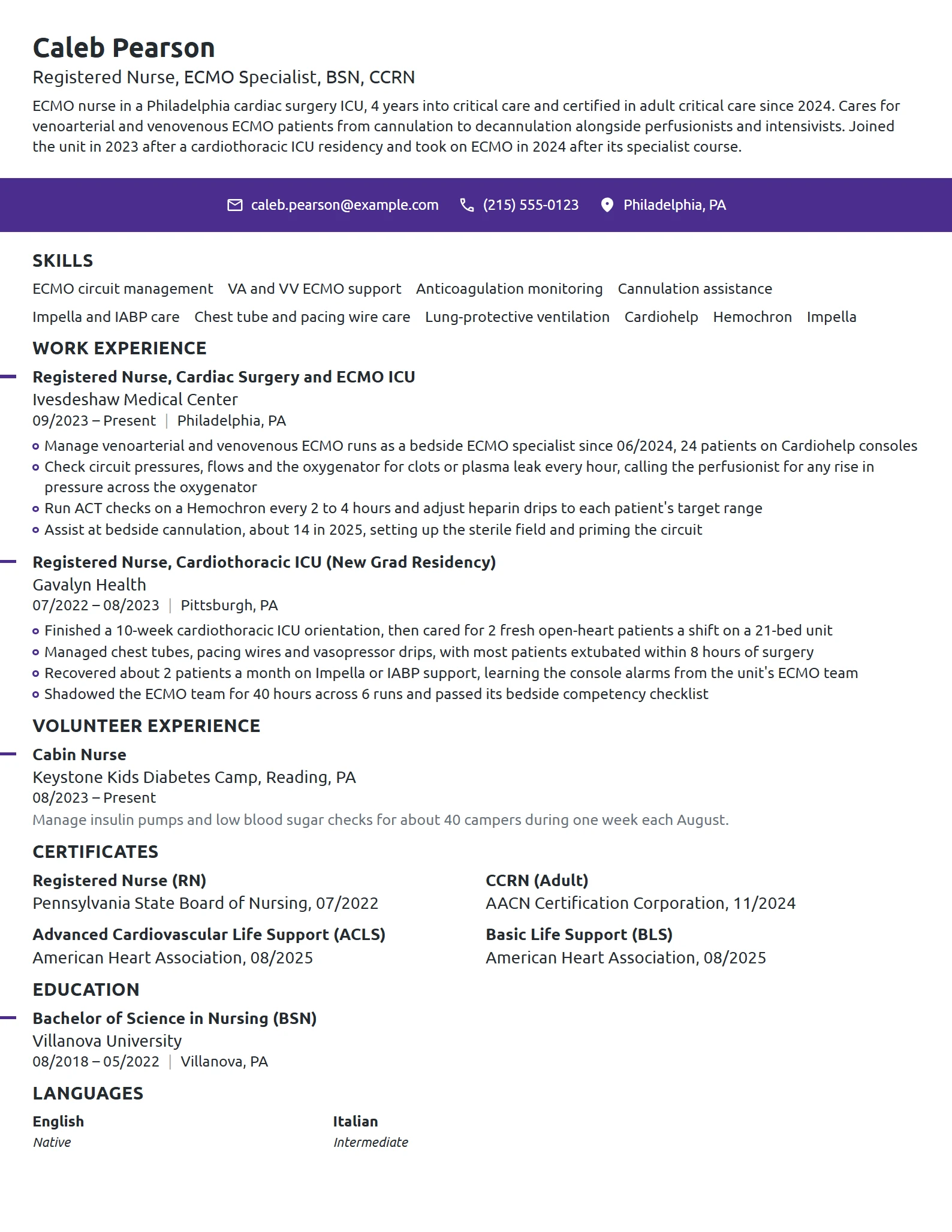 ECMO Nurse resume example
