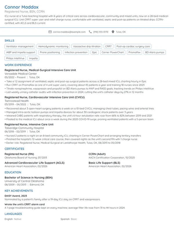 ICU Nurse resume example