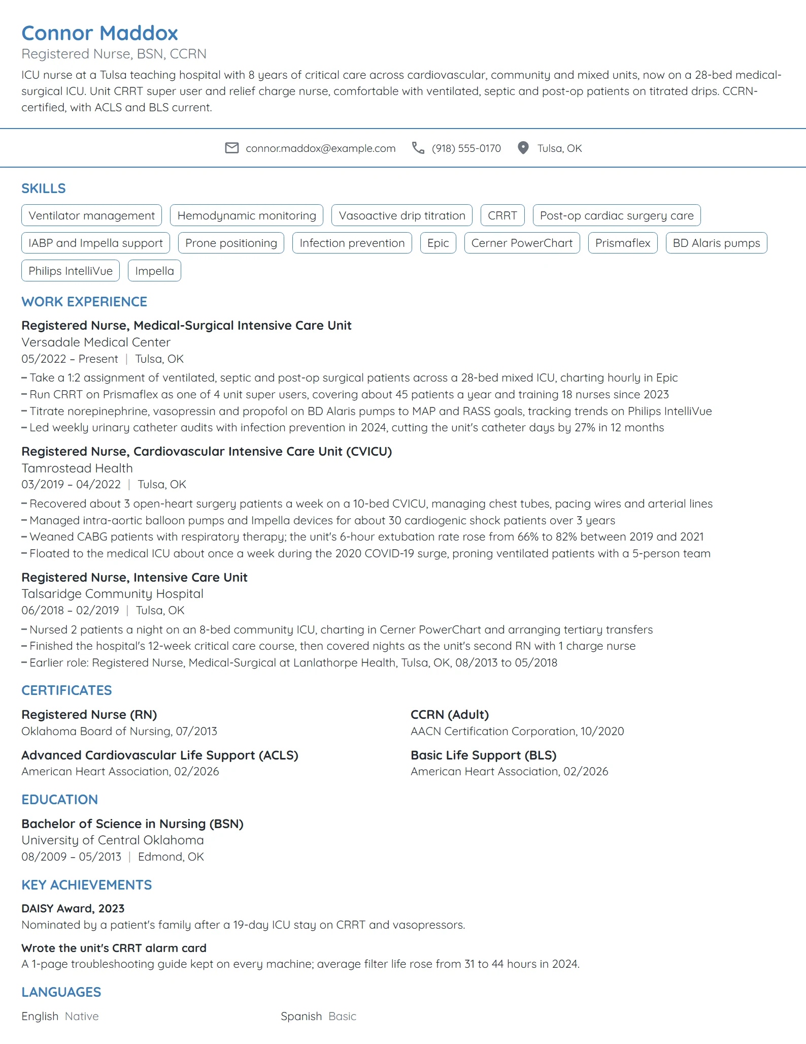 ICU Nurse resume example
