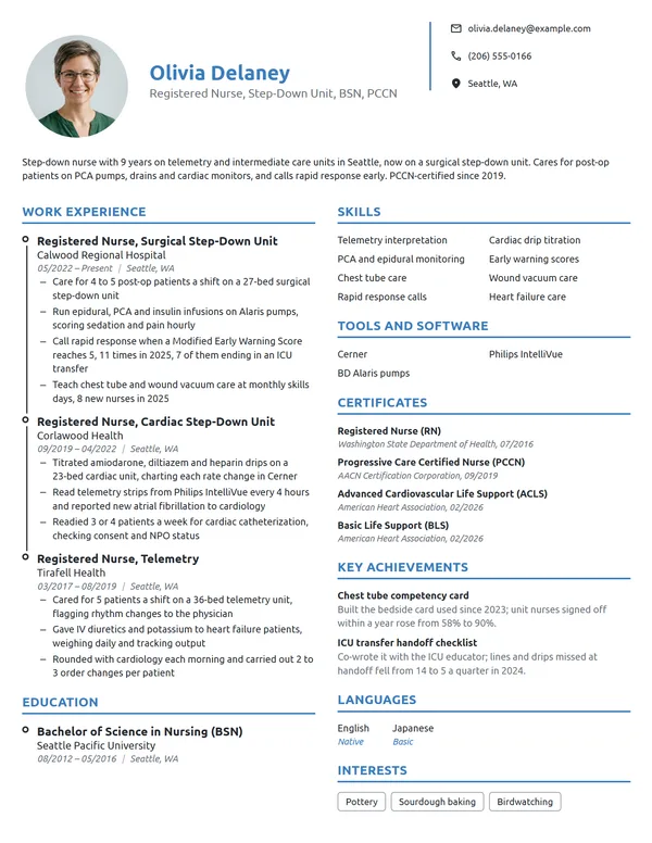 Step-Down Nurse resume example