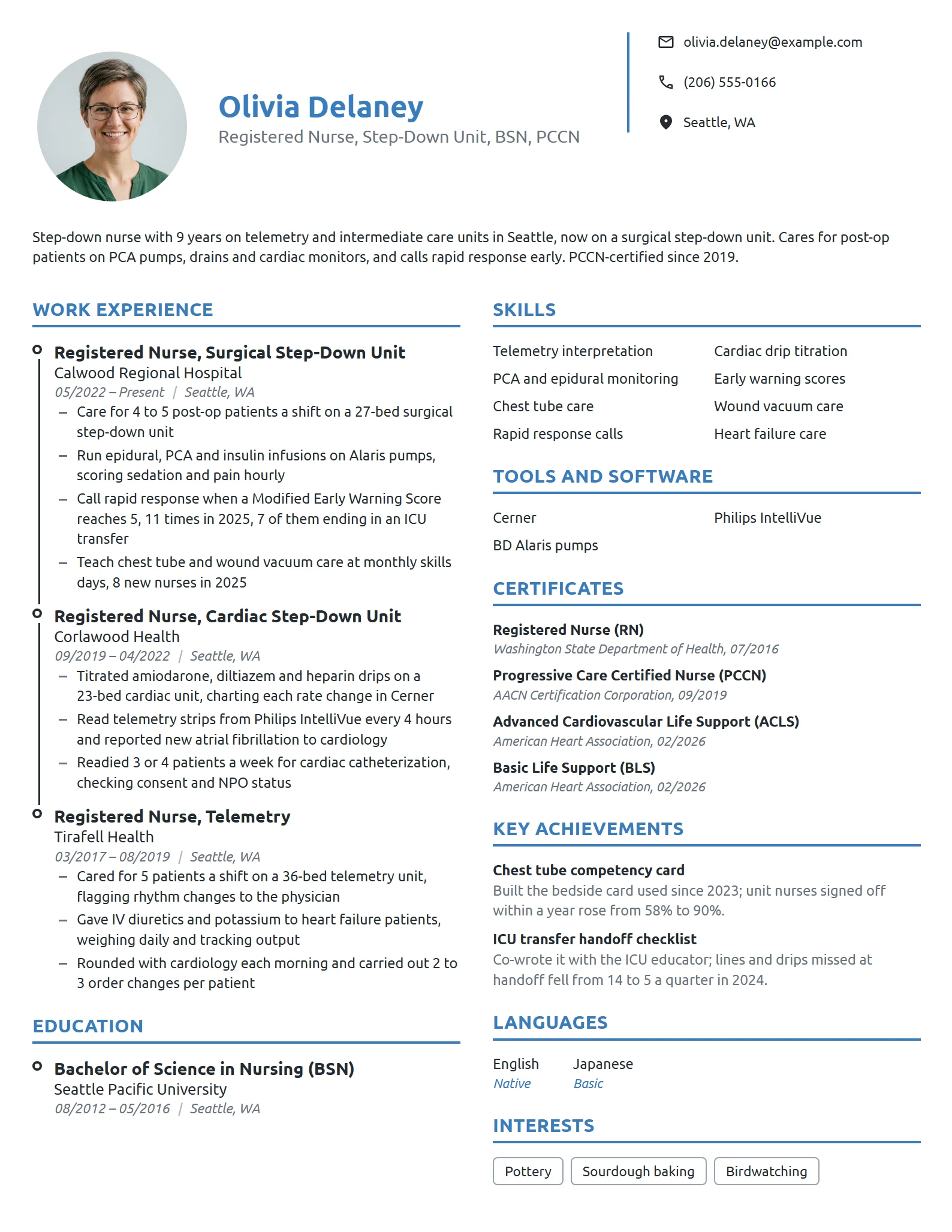 Step-Down Nurse resume example