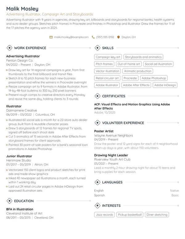 Advertising Illustrator resume example