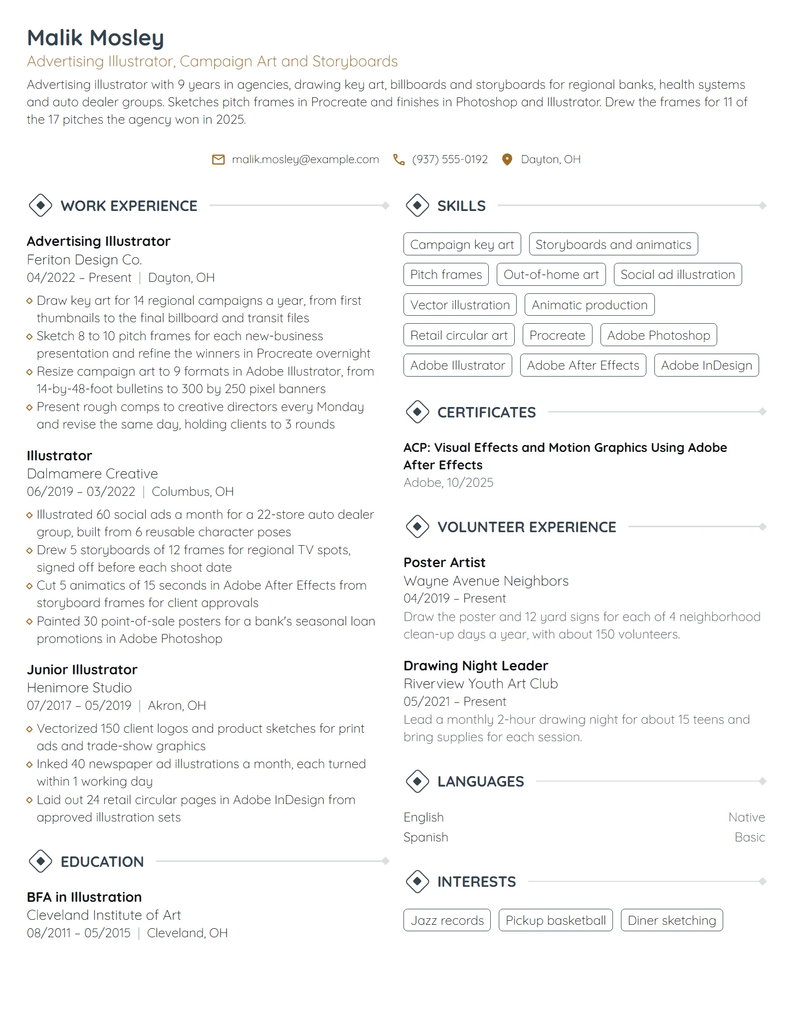 Advertising Illustrator resume example