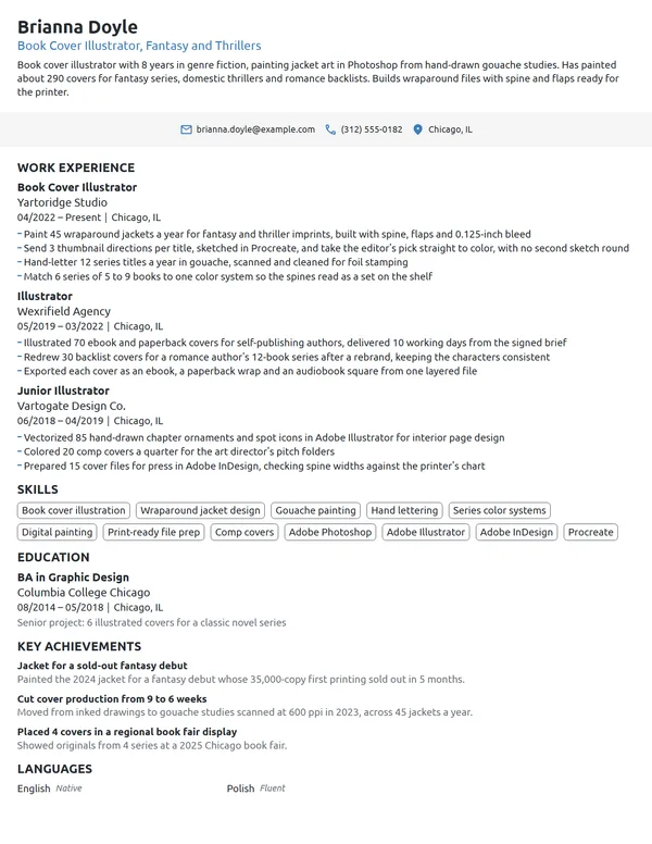Book Cover Illustrator resume example