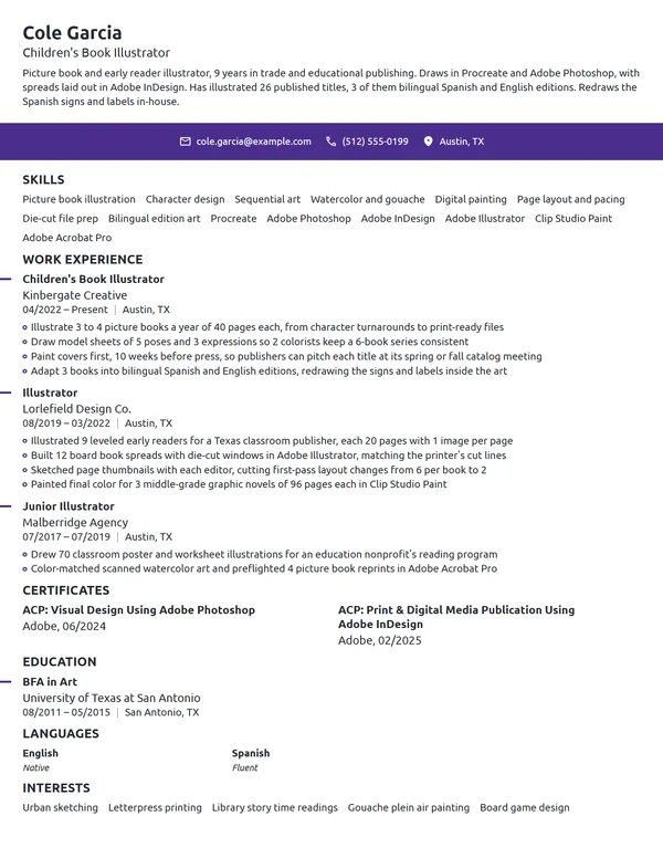 Children's Book Illustrator resume example