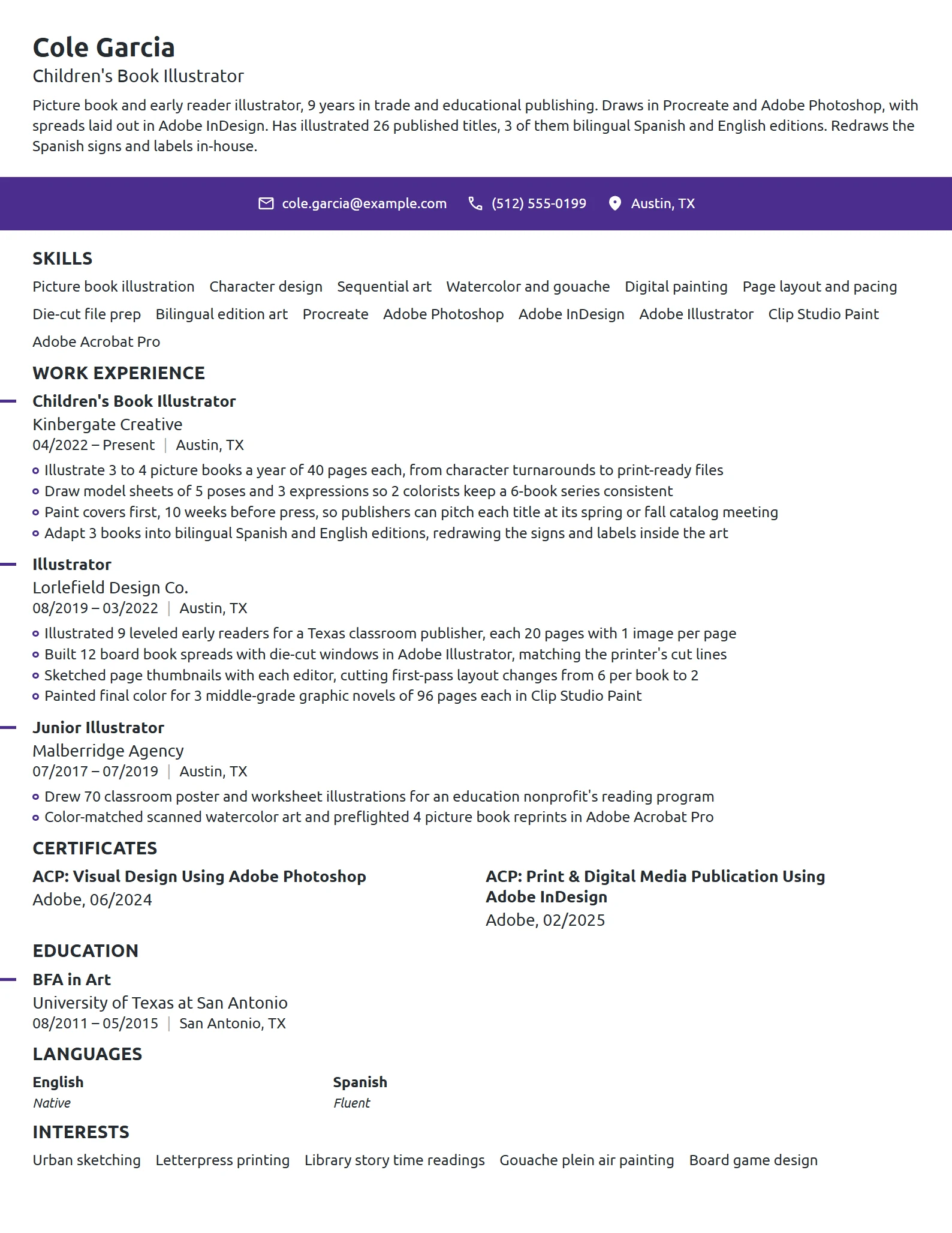 Children's Book Illustrator resume example