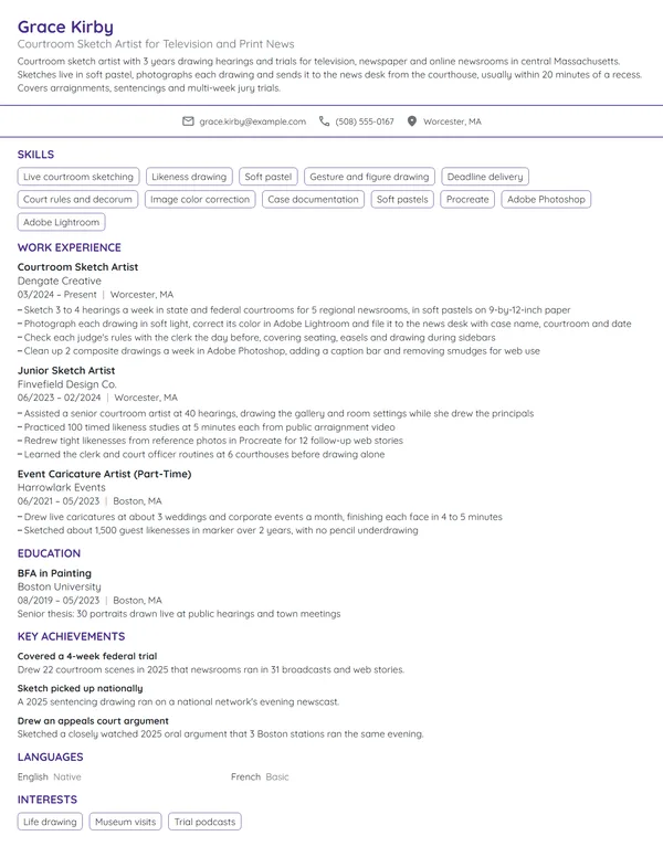Courtroom Sketch Artist resume example