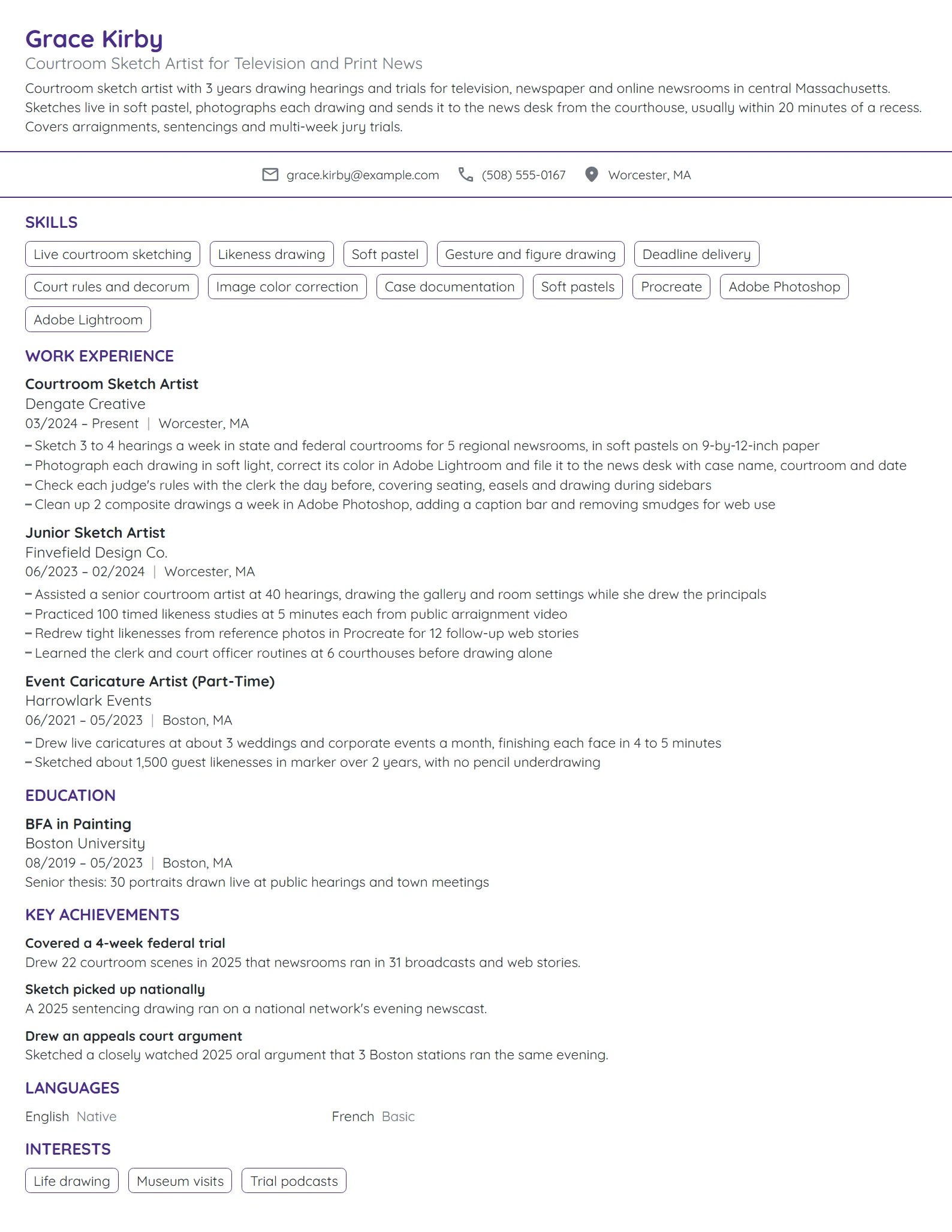 Courtroom Sketch Artist resume example
