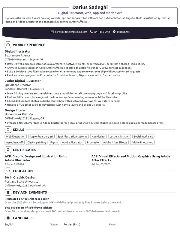 Digital Illustrator resume example