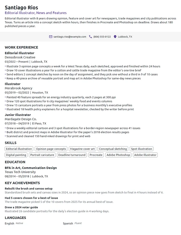 Editorial Illustrator resume example