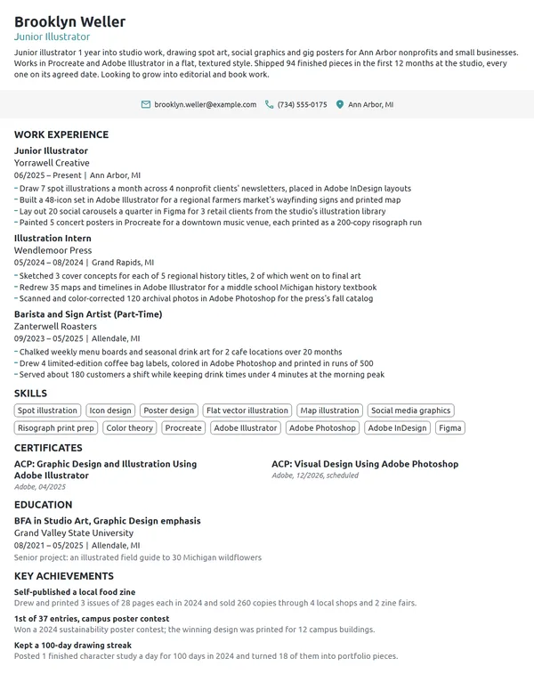 Entry-Level Illustrator resume example