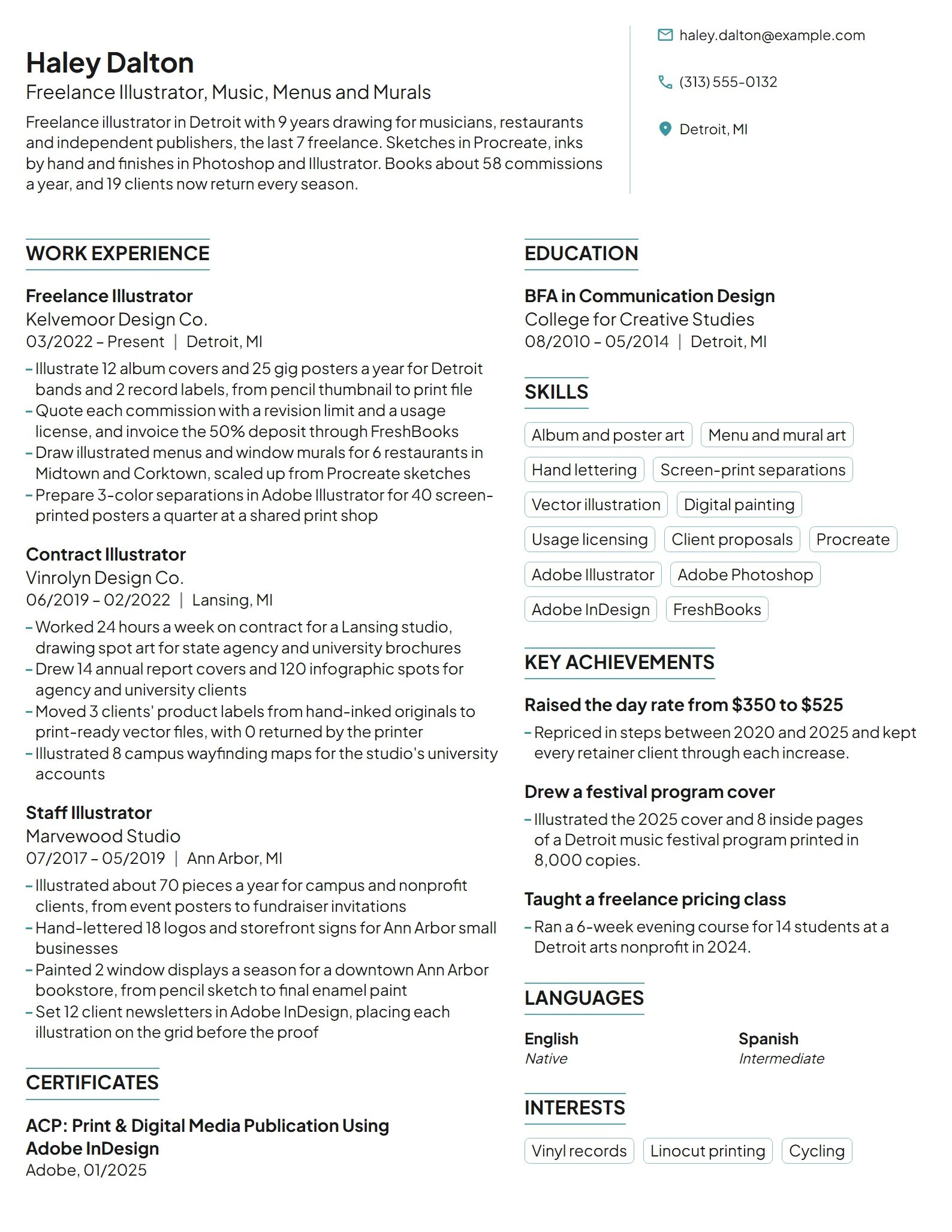 Freelance Illustrator resume example
