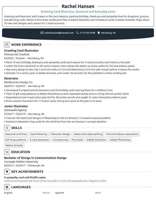 Greeting Card Illustrator resume example