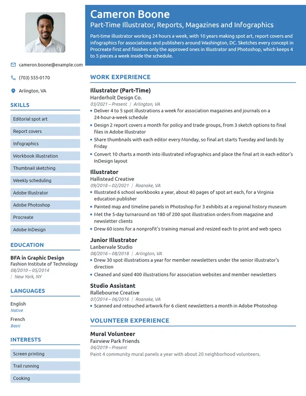 Part-Time Illustrator resume example