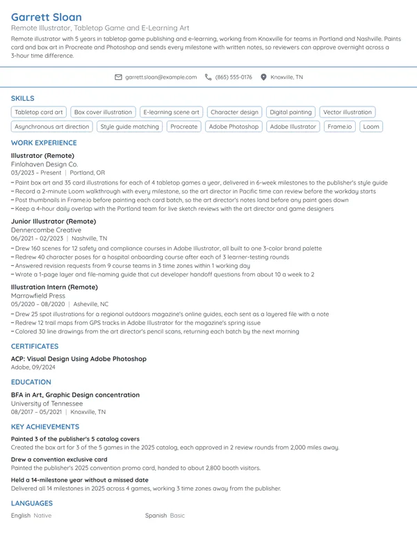 Remote Illustrator resume example