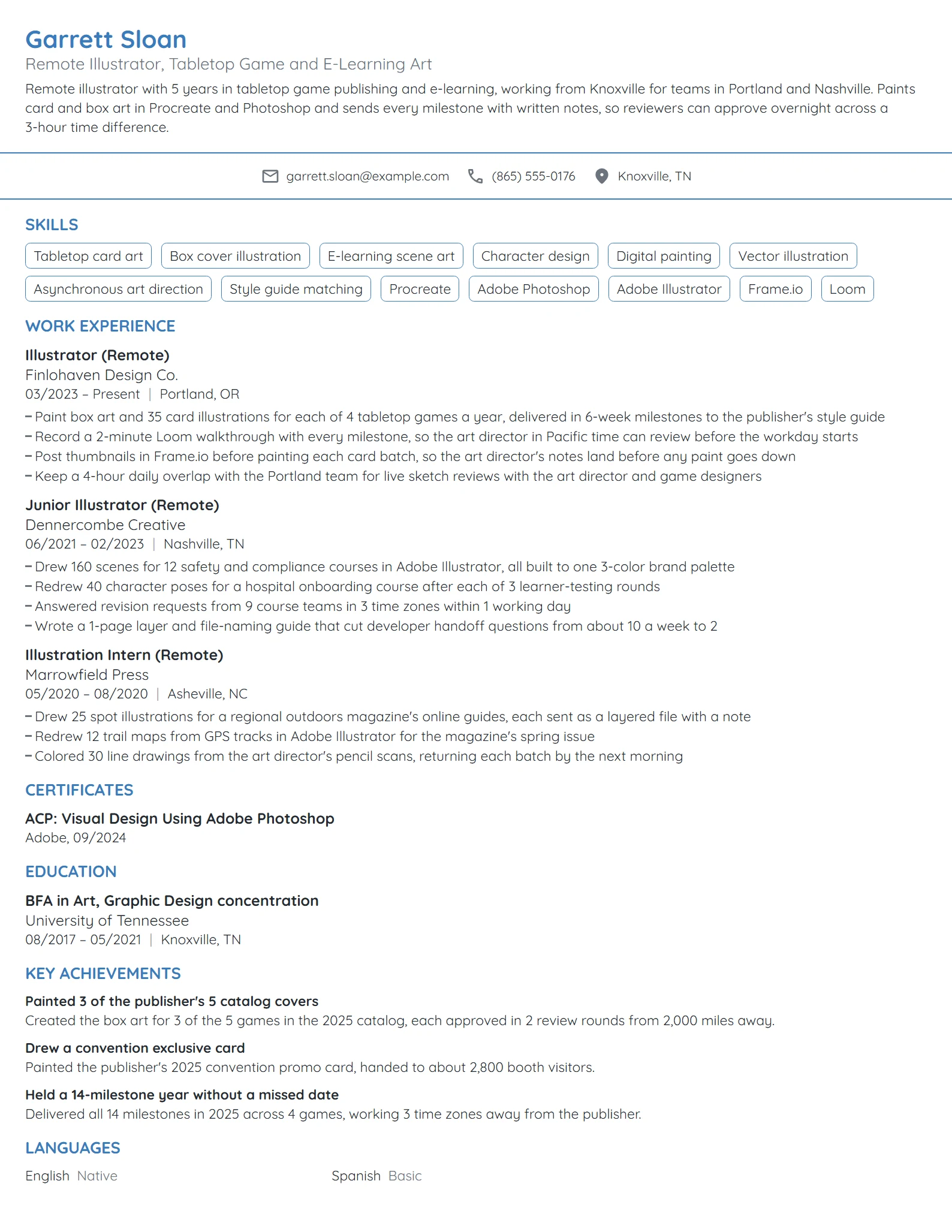 Remote Illustrator resume example