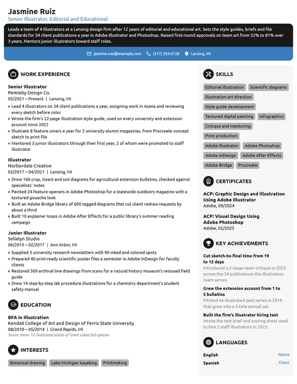 Senior Illustrator resume example