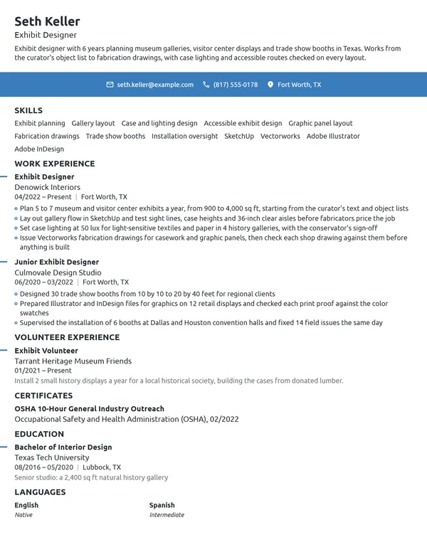 Exhibit Designer resume example