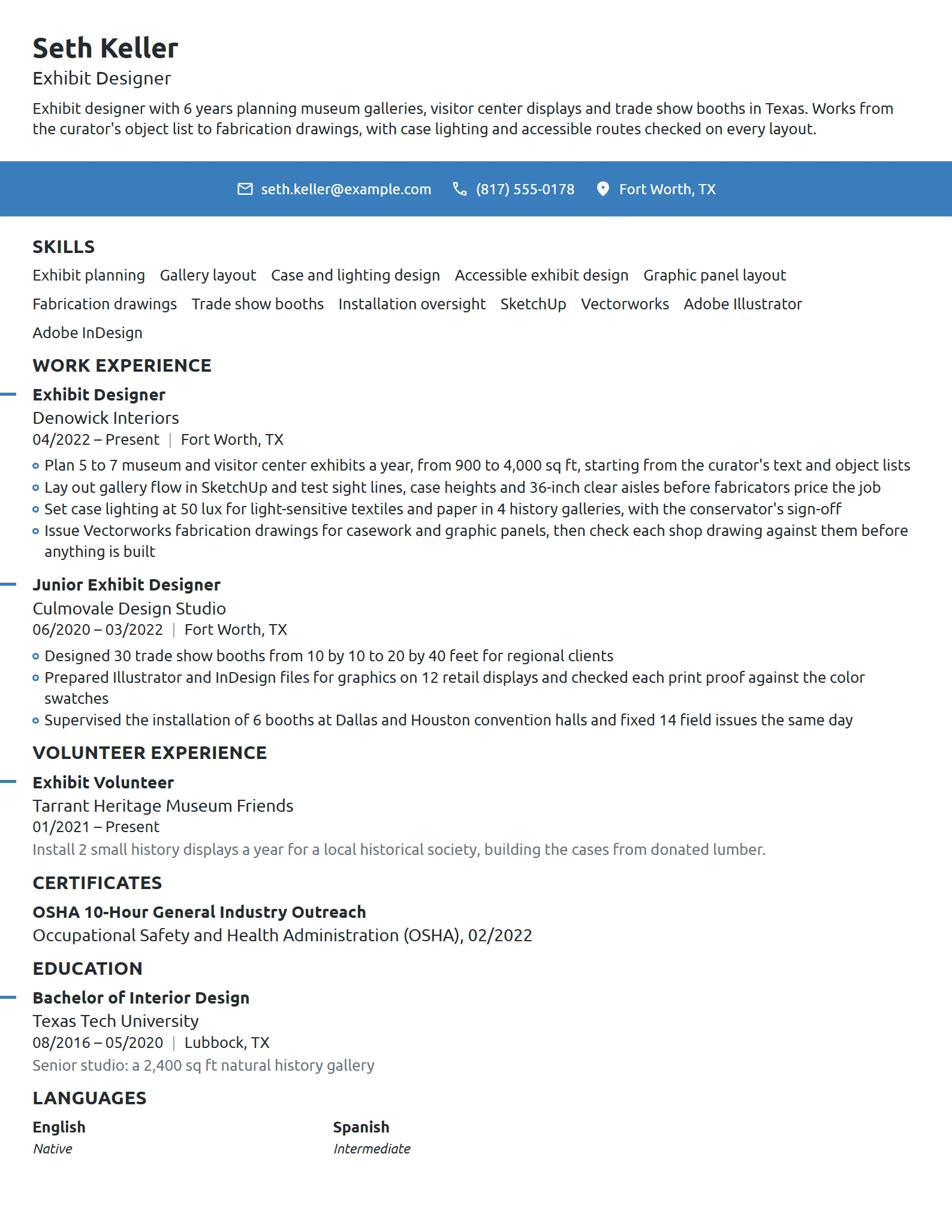 Exhibit Designer resume example