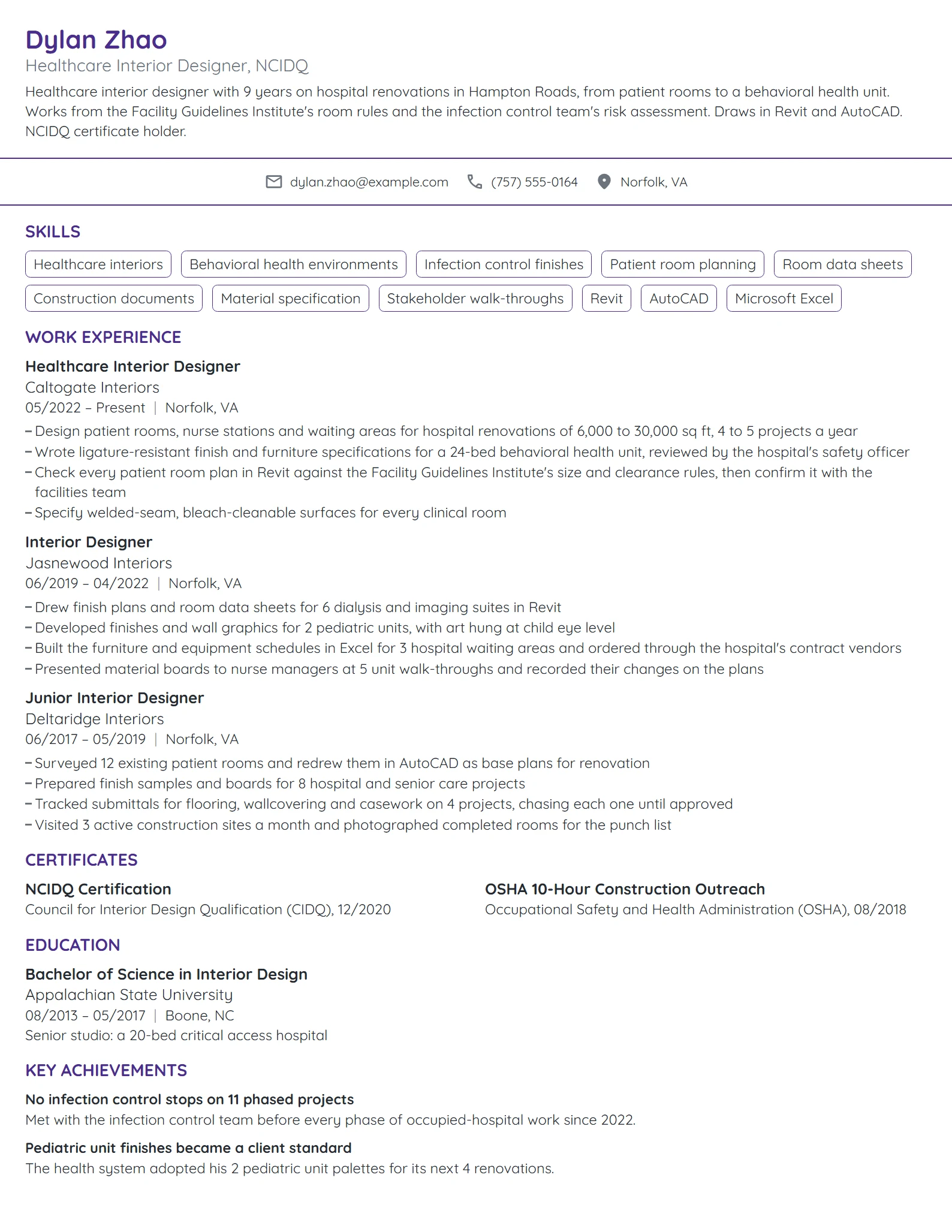 Healthcare Interior Designer resume example