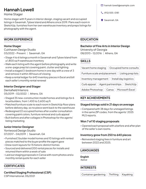 Home Stager resume example