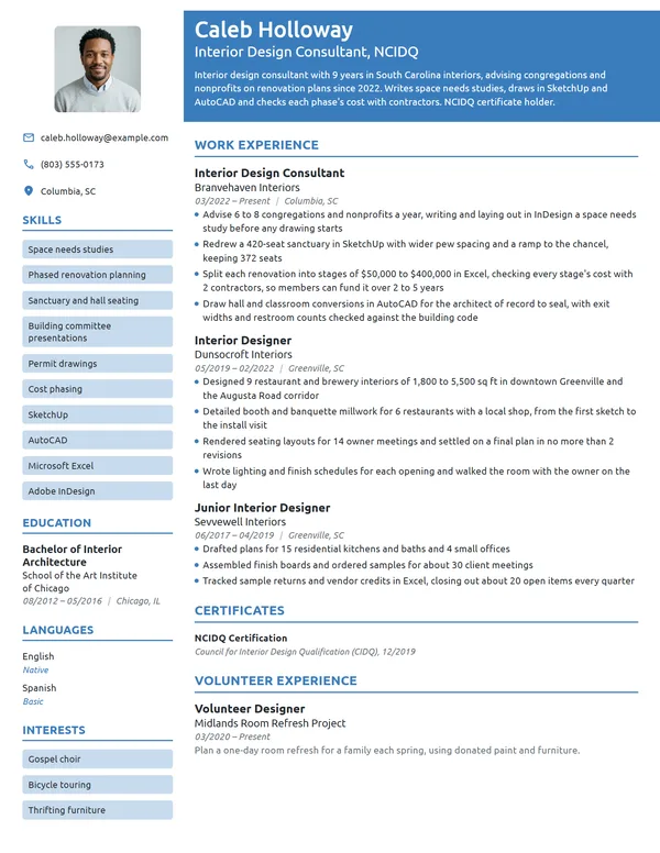 Interior Design Consultant resume example