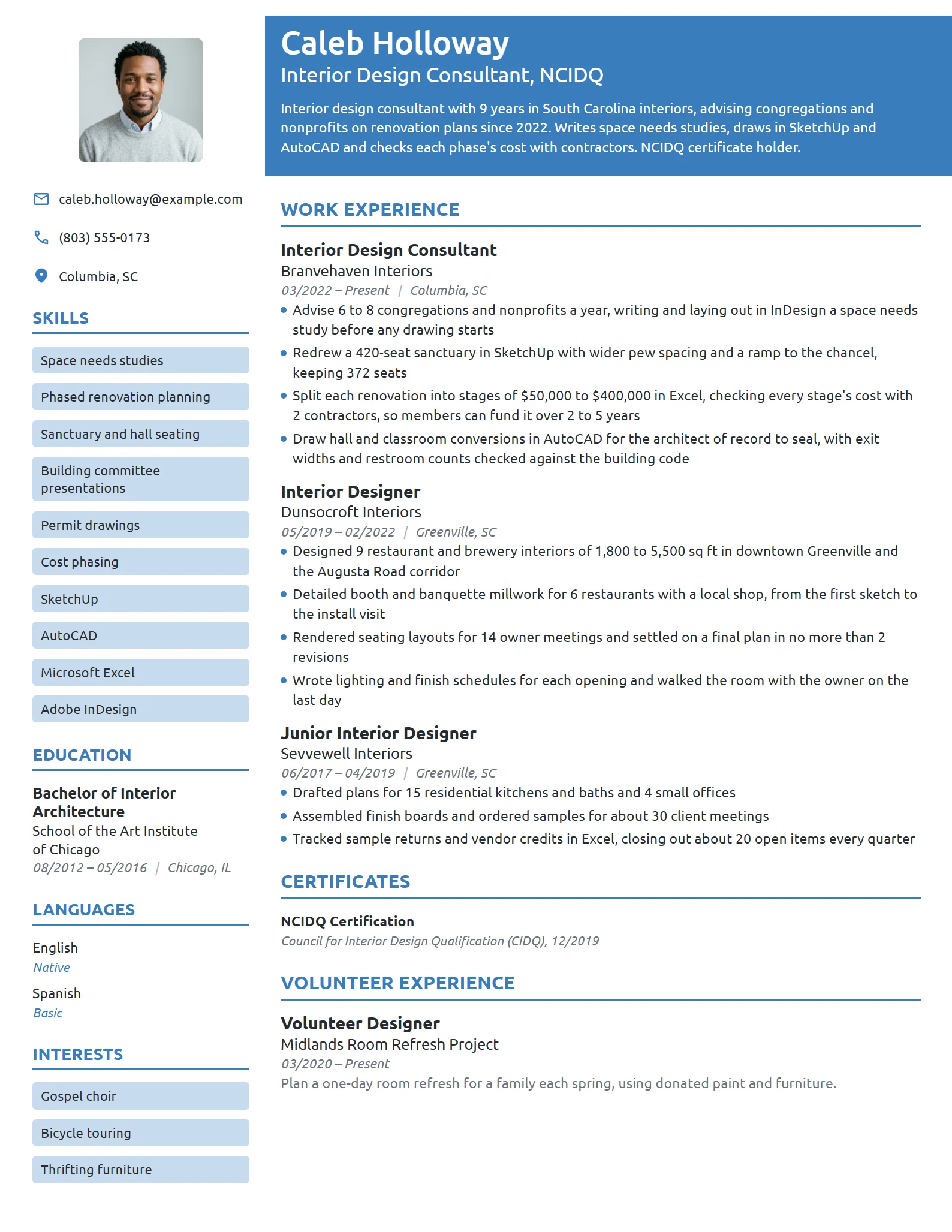 Interior Design Consultant resume example