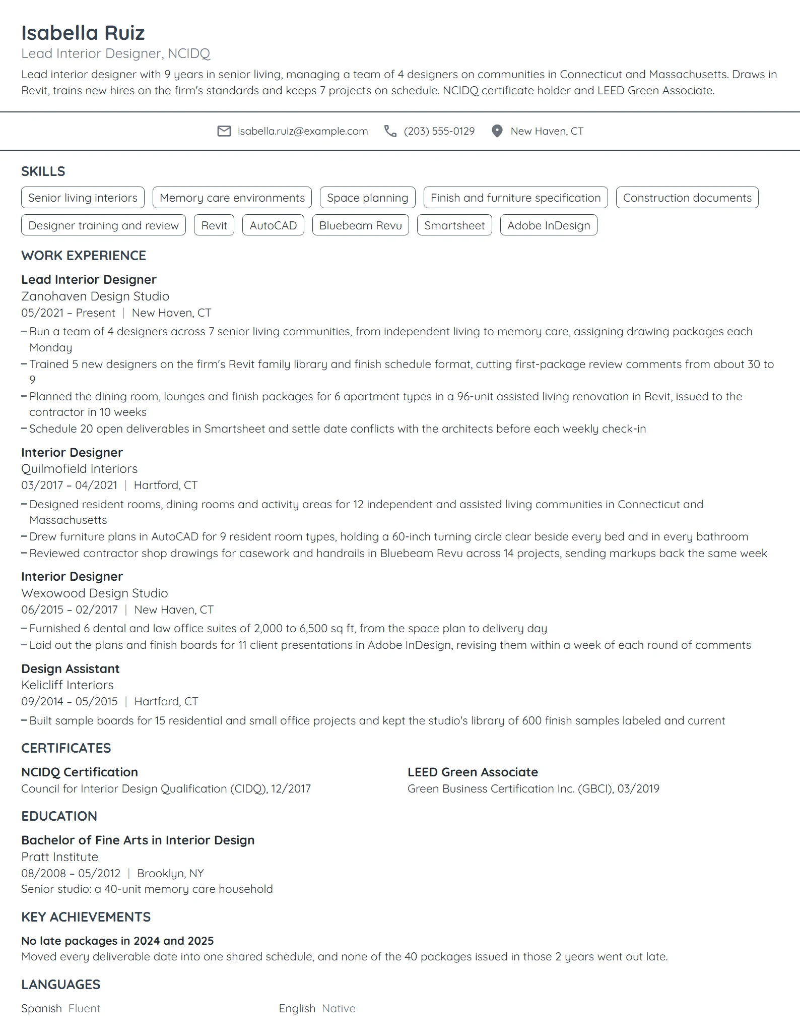 Lead Interior Designer resume example