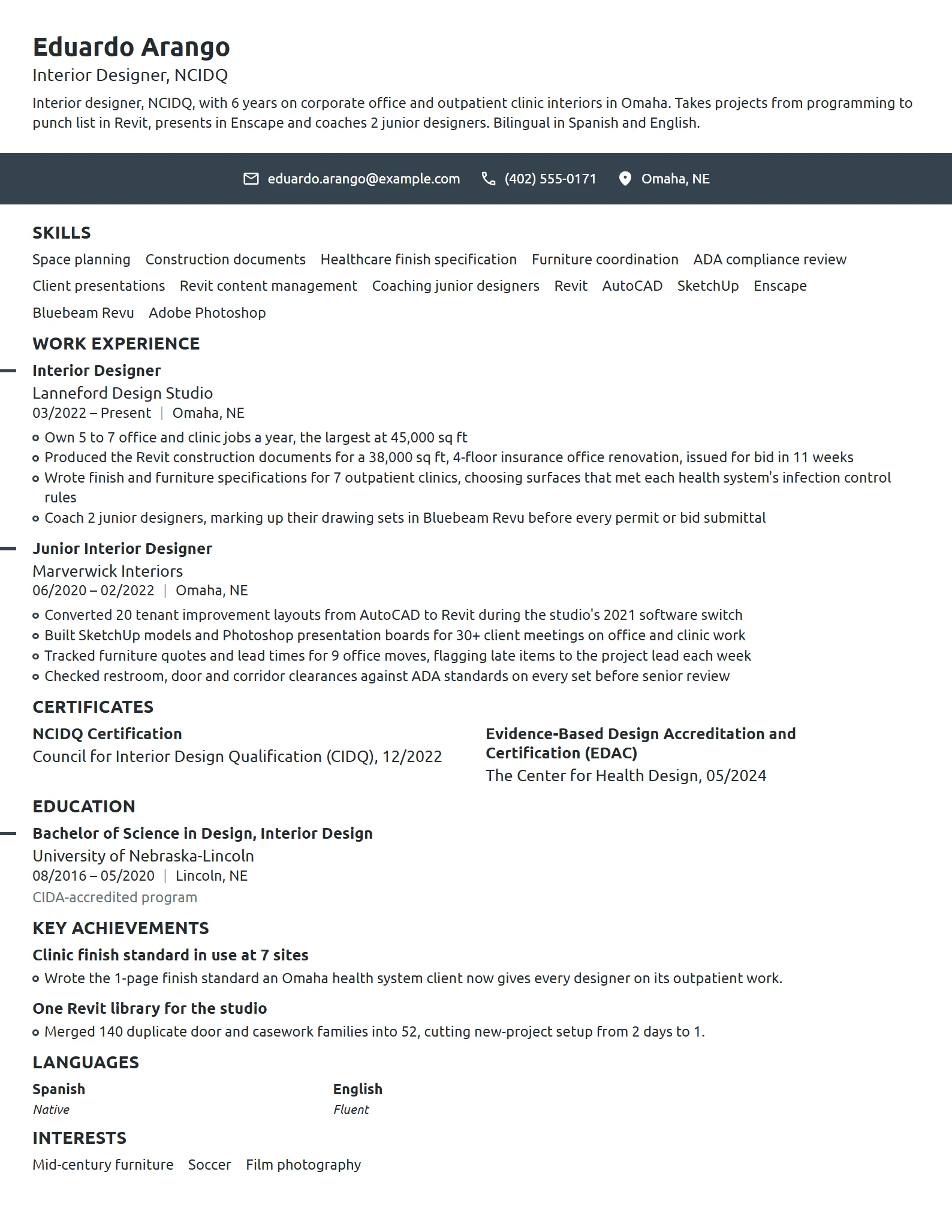 Mid-Level Interior Designer resume example