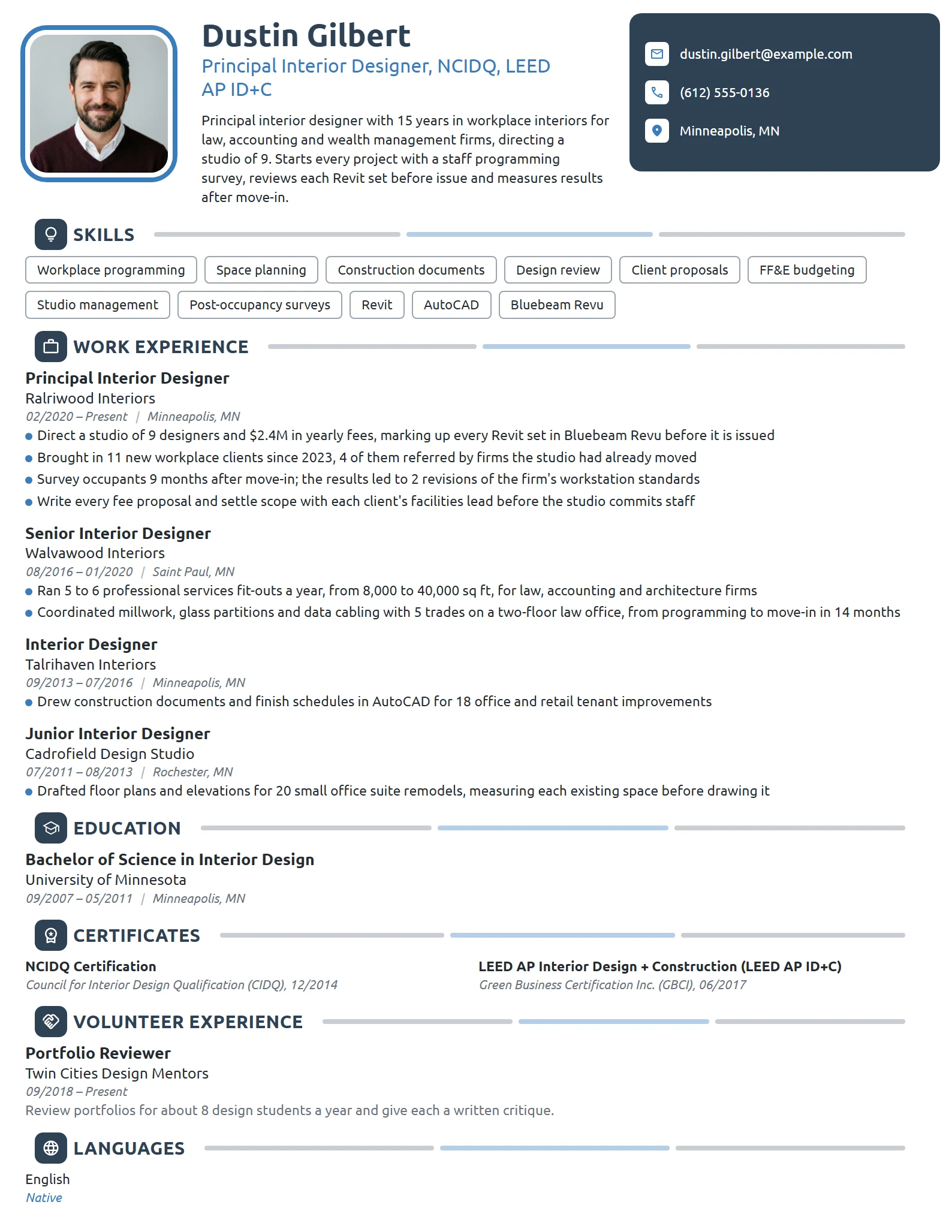 Principal Interior Designer resume example