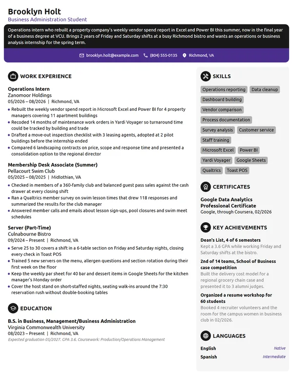 Intern resume example