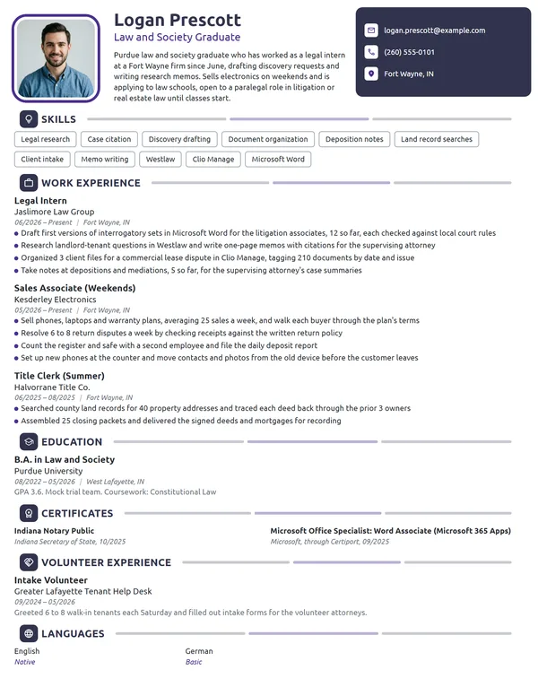 Legal Intern resume example