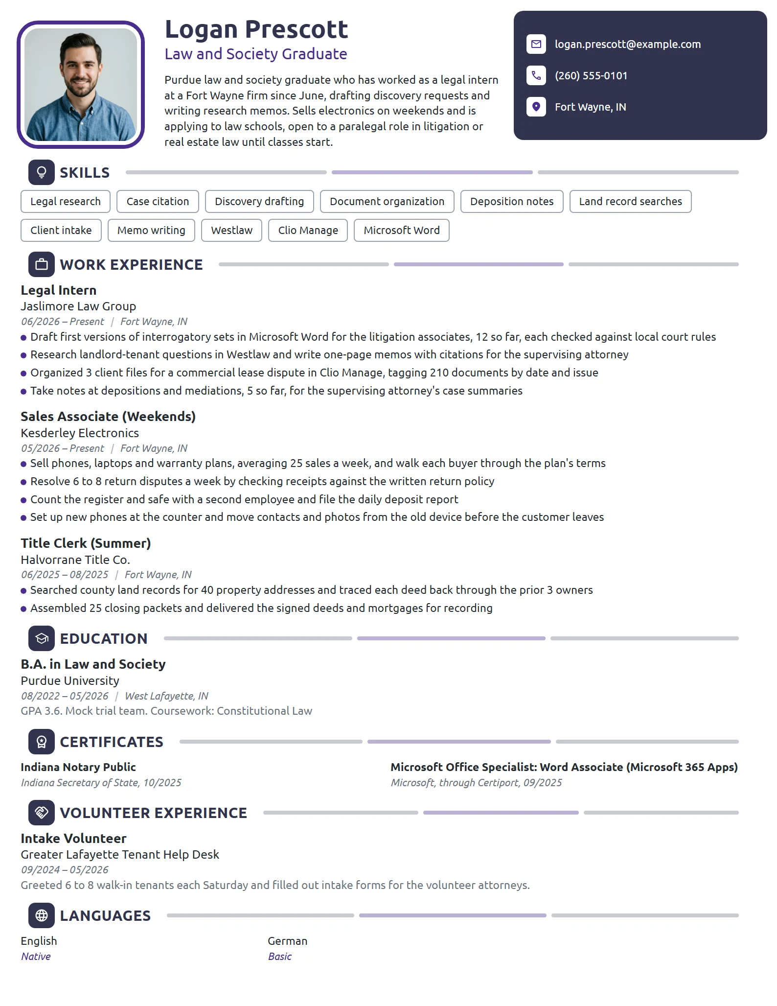 Legal Intern resume example